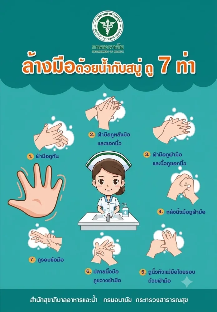 แผนภาพการล้างมือ 7 ขั้นตอนจากกรมอนามัย