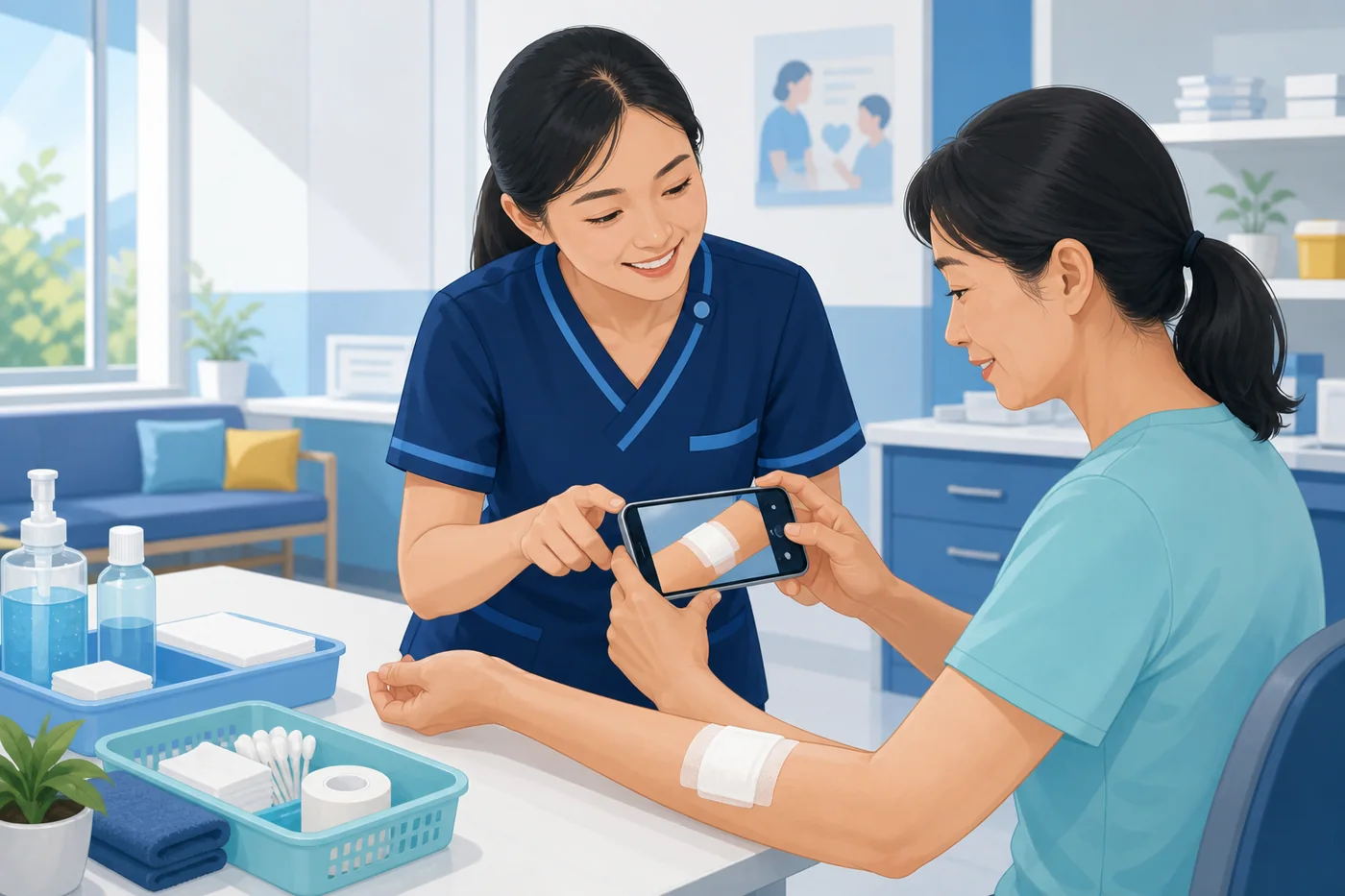 พยาบาลแนะนำผู้ดูแลและผู้สูงอายุใช้งานระบบประเมินและติดตามแผล PrevWound